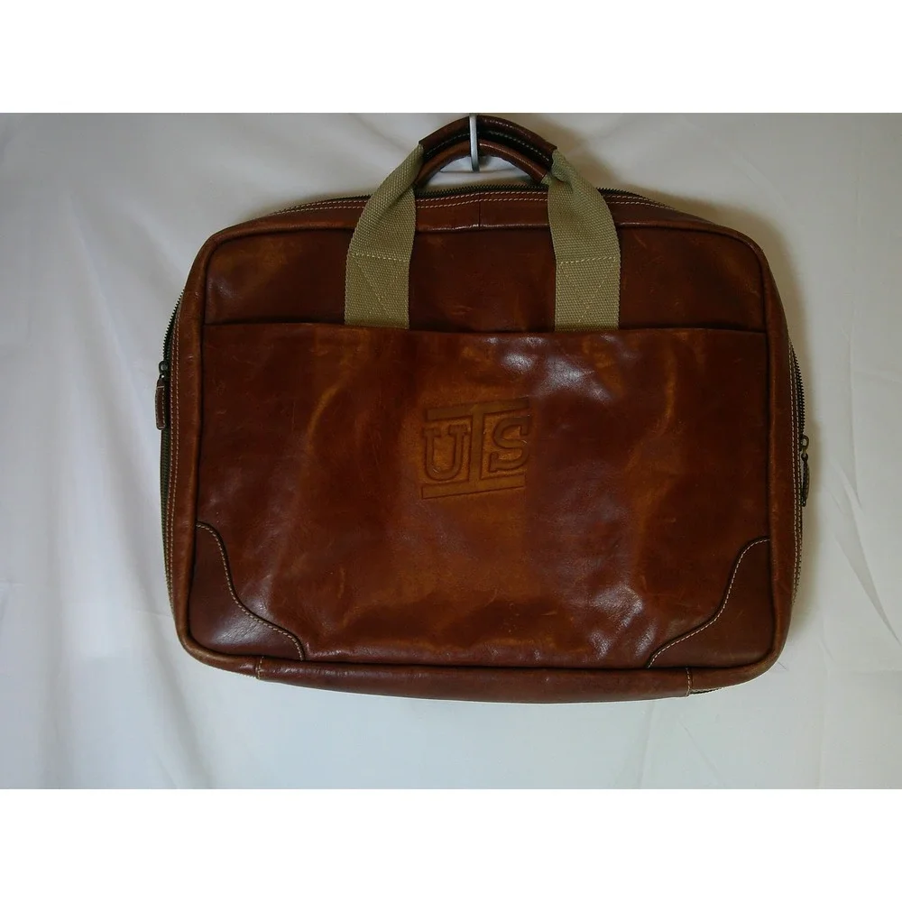 Brown Leather Briefcase Laptop‎ Bag Distressed Professional Work Bag